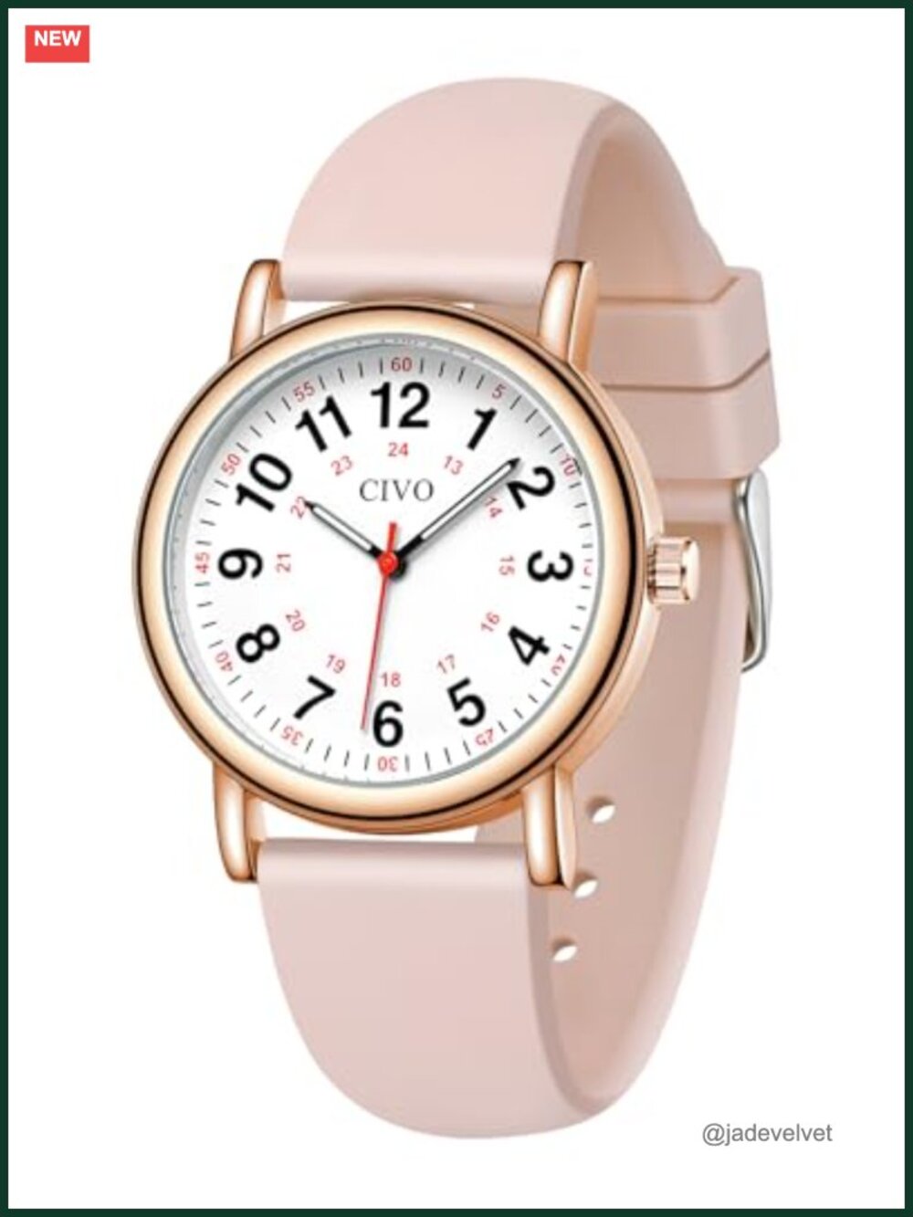 Nurse Watch Waterproof Analog with Red Second Hand Silicone Strap Medical